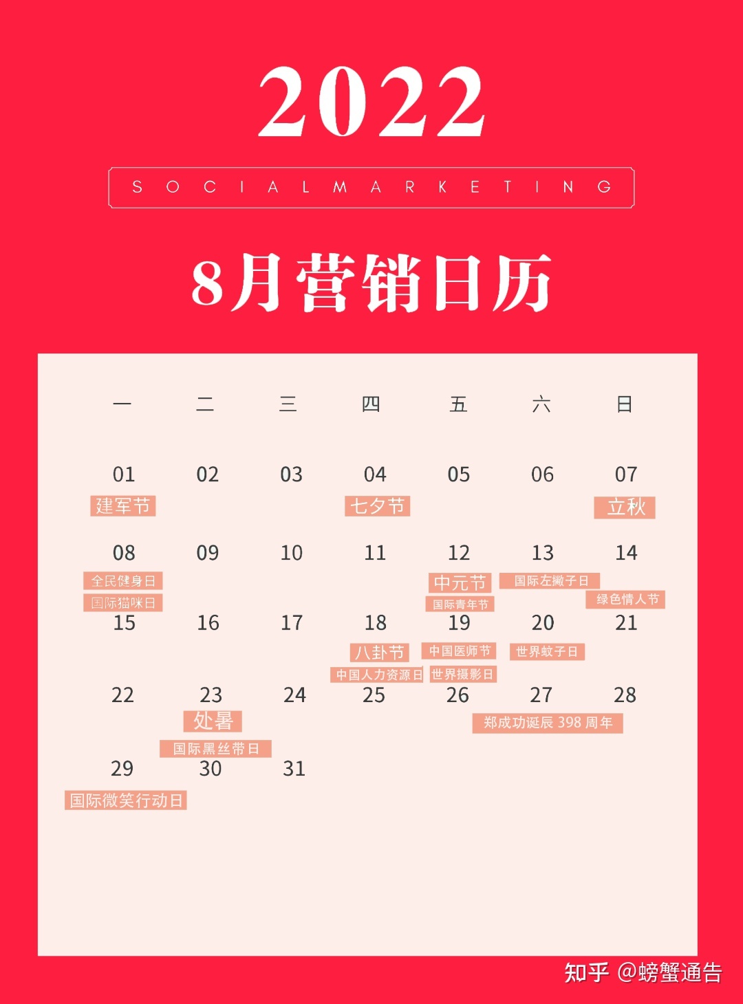 2022小红书全年营销日历（附热点话题）