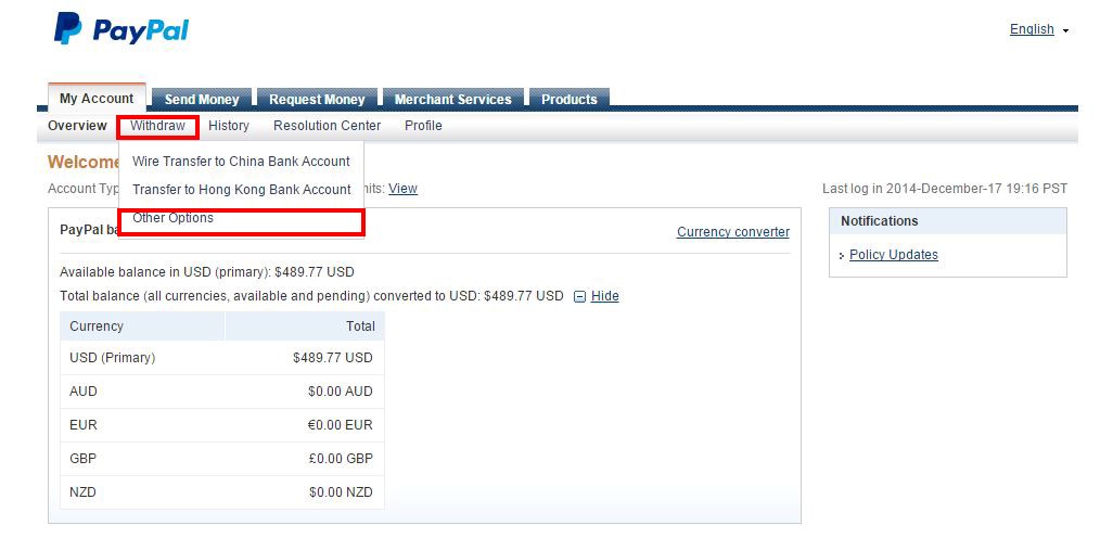 如何将PayPal余额通过电汇和支票方式提现？