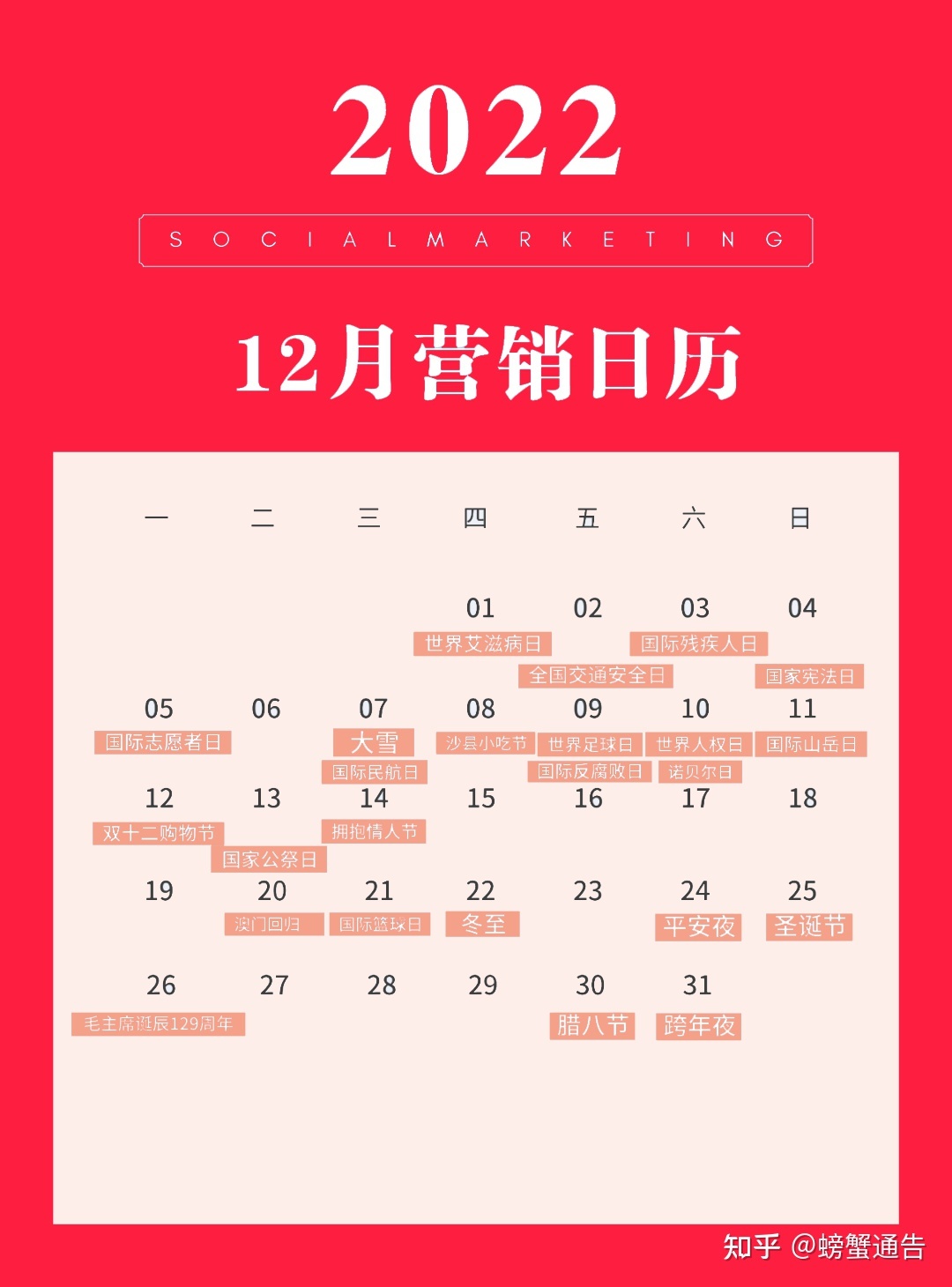 2022小红书全年营销日历（附热点话题）