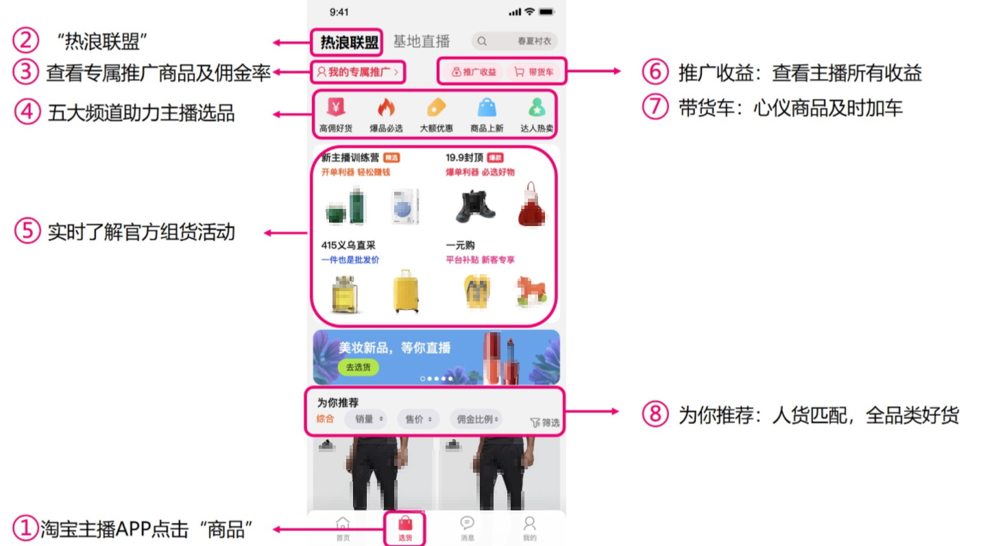 淘宝直播热浪联盟首页板块以及选品功能介绍