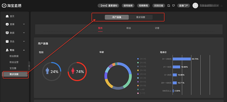 淘宝直播用户画像数据优化升级，详情速看