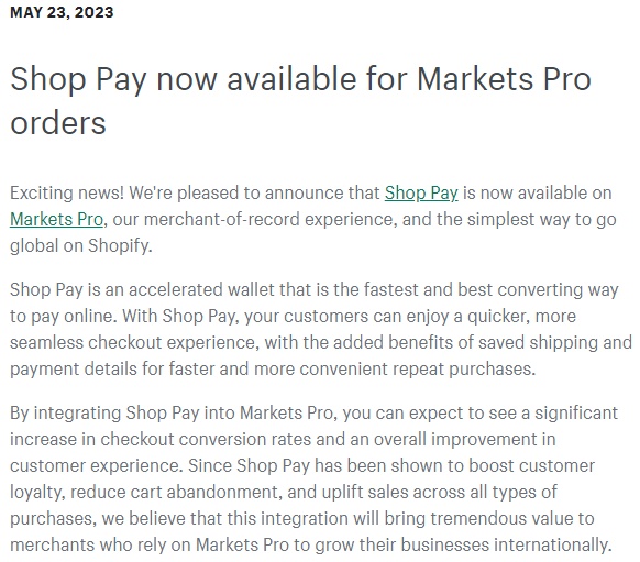 Shopify现可在Markets Pro使用Shop Pay 助商家提升结账转化率 Shopify现可在Markets Pro使用Shop Pay 助商家提升结账转化率