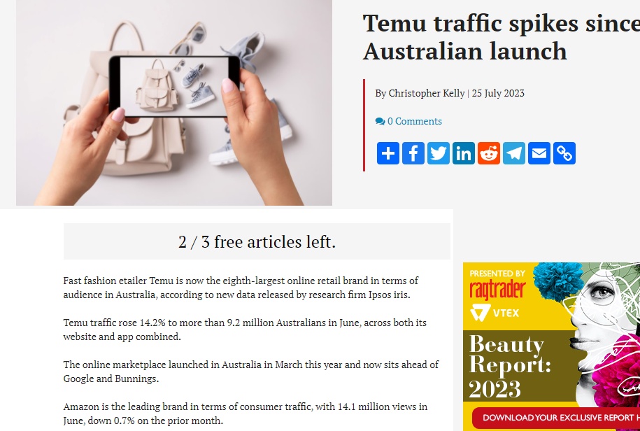 拼多多Temu澳大利亚站访问量激增，后来者居上