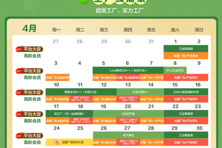 1688宝藏厂货4月营销日历快速看！